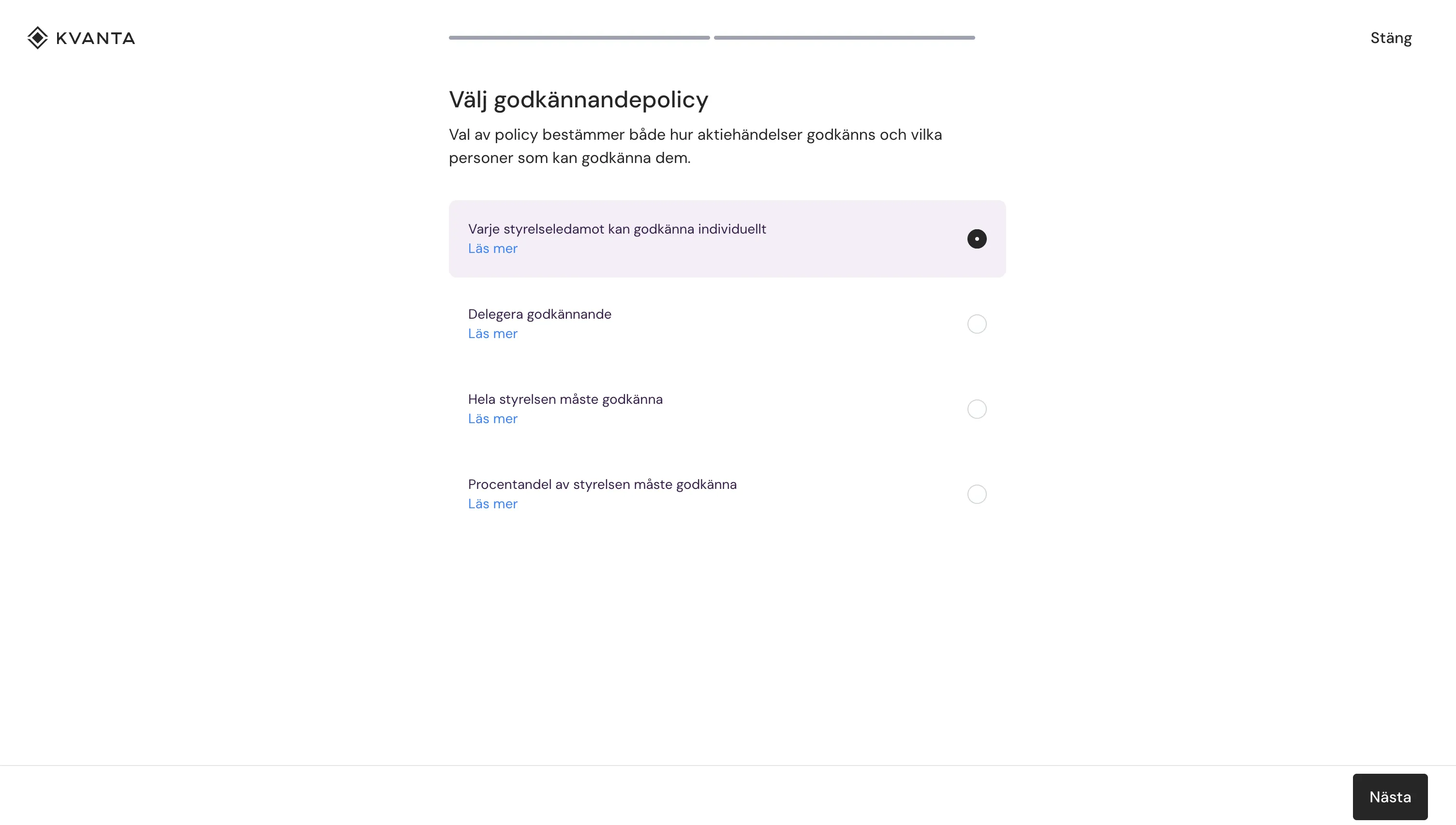 Sätt godkännandepolicy i Kvanta